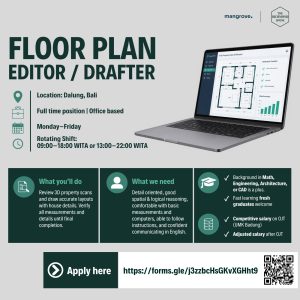 Lowongan Kerja Sebagai Floor Plan Editor / Drafter untuk Penempatan di Dalung, Badung