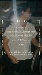 Lowongan Kerja Sebagai Front Of House Restaurant Manager, FOH Restaurant Supervisor, Commis dan Steward untuk BARO Penempatan di Pererenan, Badung