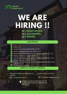 Lowongan Kerja Sebagai Front Office, Accounting dan Driver untuk Baliem Hospitality Penempatan di Ungasan, Badung