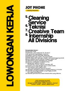 Lowongan Kerja Sebagai Frontliner, Admin Media Sosial, Kasir, Accounting Supervisor, untuk Joy Phone Penempatan di Denpasar