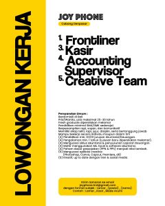 Lowongan Kerja Sebagai Frontliner, Kasir, Accounting Supervisor, Creative Team, Dll untuk JOYPHONE Penempatan di Denpasar