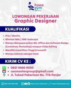 Lowongan Kerja Sebagai Graphic Designer untuk Hawa GYM Penempatan di Panjer, Denpasar
