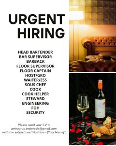 Lowongan Kerja Sebagai Head Bartender, Bar Supervisor, Barback, Floor Supervisor, Dll untuk PT Amira Group Indonesia Penempatan di Bali