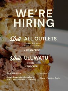 Lowongan Kerja Sebagai Head Chef, Cook dan Butcher untuk DELI Bali Penempatan di Badung