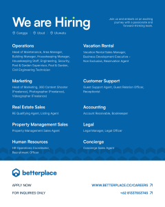 Lowongan Kerja Sebagai Head of Maintenance, Area Manager, Building Manager, Housekeeping Manager, untuk Betterplace Penempatan di Bali