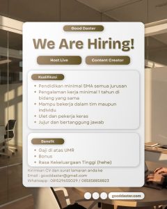 Lowongan Kerja Sebagai Host Live dan Content Creator untuk Good Daster Penempatan di Denpasar