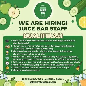 Lowongan Kerja Sebagai Juice Bar Staff untuk NAKED PRO Penempatan di Denpasar
