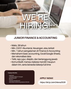 Lowongan Kerja Sebagai Junior Finance & Accounting untuk Orlena Penempatan di Denpasar