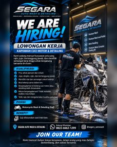 Lowongan Kerja Sebagai Karyawan Cuci Motor & Detailing untuk SEGARA Auto Wash & Detailing Penempatan di Badung