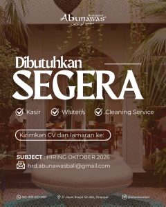 Lowongan Kerja Sebagai Kasir, Waiter/waitress dan Cleaning Service untuk Abunawas Penempatan di Denpasar