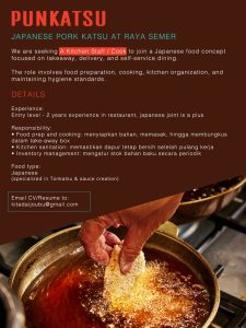 Lowongan Kerja Sebagai Kitchen Staff / Cook dan Senior Waiter/Waitress untuk PUNKATSU Penempatan di Badung