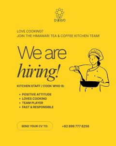 Lowongan Kerja Sebagai Kitchen Staff / Cook untuk Himawari Tea & Coffee Kitchen Penempatan di Denpasar