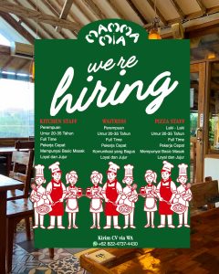 Lowongan Kerja Sebagai Kitchen Staff, Waitress, Pizza Staff untuk Mammamia Renon Penempatan di Denpasar
