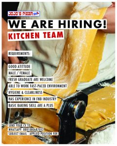 Lowongan Kerja Sebagai Kitchen Team untuk Jojo's Pizza Penempatan di Denpasar
