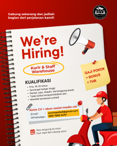 Lowongan Kerja Sebagai Kurir dan Staff Warehouse untuk Soul Vape Penempatan di Bali