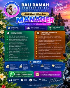 Lowongan Kerja Sebagai Manager untuk Bali Ramah Scooter Rental Penempatan di Denpasar