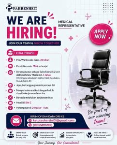 Lowongan Kerja Sebagai Medical Representative untuk FAHRENHEIT Penempatan di Bali
