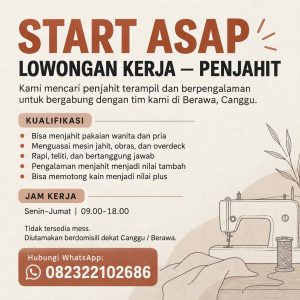 Lowongan Kerja Sebagai Penjahit untuk Clothing Penempatan di Badung