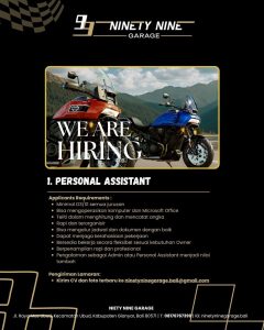 Lowongan Kerja Sebagai Personal Assistant untuk Ninety Nine Garage Penempatan di Gianyar