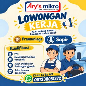 Lowongan Kerja Sebagai Pramuniaga dan Sopir untuk Ary's Mikro Penempatan di Bali