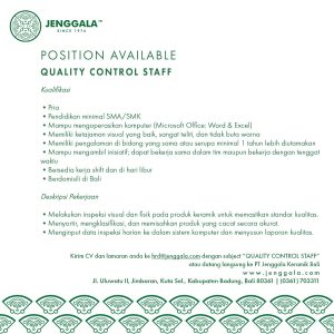 Lowongan Kerja Sebagai Quality Control Staff untuk JENGGALA Penempatan di Jimbaran, Badung