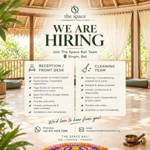 Lowongan Kerja Sebagai Receptionist/Front Desk dan Cleaning Service untuk The Space Penempatan di Badung

