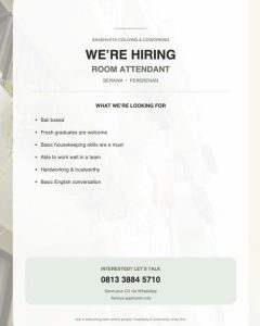 Lowongan Kerja Sebagai Room Attendant untuk SHASHVATA Coliving & Coworking Penempatan di Badung

