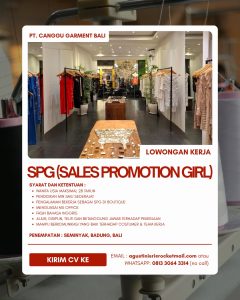 Lowongan Kerja Sebagai SPG (Sales Promotion Girl) untuk PT. Canggu Garment Bali Penempatan di Seminyak, Badung