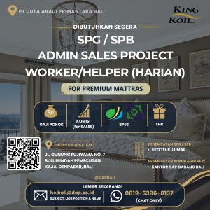 Lowongan Kerja Sebagai SPG/SPB, Admin Sales Project dan Worker/Helper untuk PT. Duta Abadi Primantara Bali (King Koil) Penempatan di Bali
