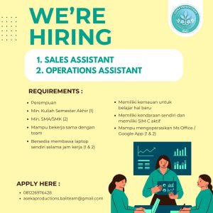 Lowongan Kerja Sebagai Sales Assistant, Production / Operations Assistant untuk Aseka Productions Bali Penempatan di Denpasar