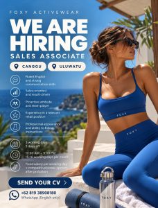 Lowongan Kerja Sebagai Sales Associate untuk Foxy Activewear Penempatan di Canggu, Badung