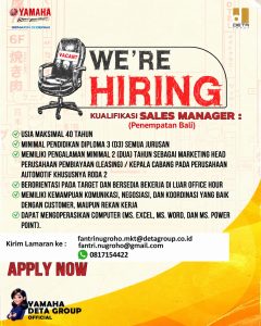 Lowongan Kerja Sebagai Sales Manager untuk Yamaha Deta Group Penempatan di Bali