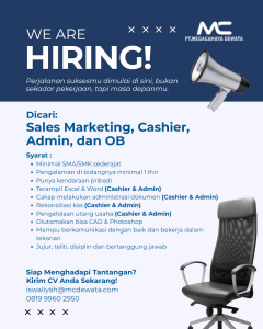 Lowongan Kerja Sebagai Sales Marketing, Cashier, Admin dan OB untuk PT. Megacahaya Dewata Penempatan di Sanur, Denpasar