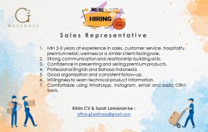 Lowongan Kerja Sebagai Sales Representative untuk G2 Wellness Penempatan di Bali