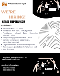 Lowongan Kerja Sebagai Sales Supervisor untuk PT. Pesona Gendis Sejati Penempatan di Denpasar