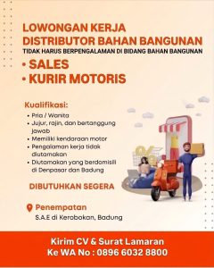 Lowongan Kerja Sebagai Sales dan Kurir Motoris untuk S.A.E Penempatan di Kerobokan, Badung