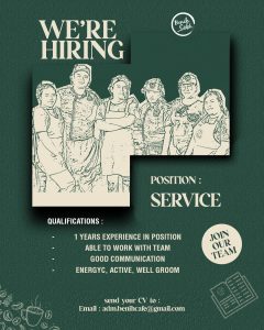 Lowongan Kerja Sebagai Service Staff untuk Benih Cafe Penempatan di Badung