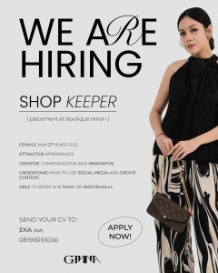 Lowongan Kerja Sebagai Shop Keeper untuk Butik Penempatan di Renon, Denpasar