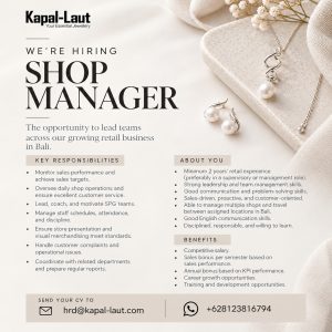 Lowongan Kerja Sebagai Shop Manager untuk Kapal Laut Penempatan di Bali