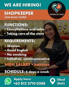 Lowongan Kerja Sebagai Shopkeeper untuk OCEAN OF LOVE Penempatan di Ubud, Gianyar