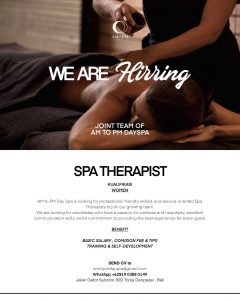 Lowongan Kerja Sebagai Spa Therapist ( Dw & Staff ) untuk AM to PM Day Spa Penempatan di Denpasar