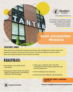Lowongan Kerja Sebagai Staff Accounting dan Produksi untuk Tanteri Ceramic Penempatan di Tabanan