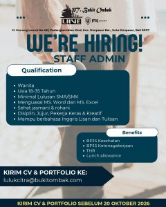 Lowongan Kerja Sebagai Staff Admin untuk PT. Bukit Ombak Penempatan di Denpasar