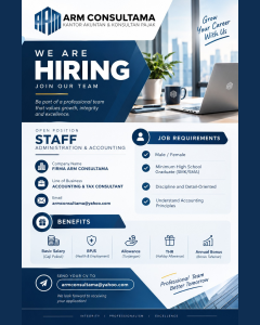 Lowongan Kerja Sebagai Staff Administrasi & Accounting untuk ARM Consultama Penempatan di Denpasar