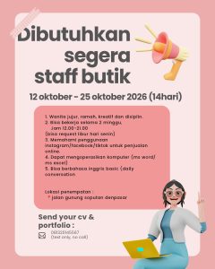 Lowongan Kerja Sebagai Staff Butik (Khusus Weekend) untuk Butik Penempatan di Denpasar