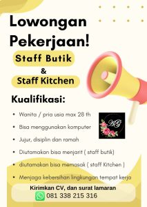 Lowongan Kerja Sebagai Staff Butik dan Staff Kitchen untuk Anggun Kebaya Bali Penempatan di Bali