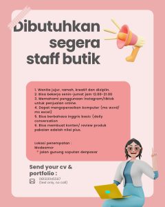 Lowongan Kerja Sebagai Staff Butik untuk Modeamor Penempatan di Denpasar