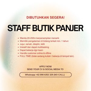 Lowongan Kerja Sebagai Staff Butik untuk Penempatan di Panjer, Denpasar