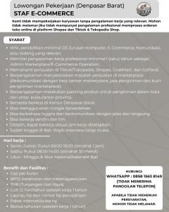 Lowongan Kerja Sebagai Staff E-Commerce untuk Siberian Kiwi Penempatan di Denpasar