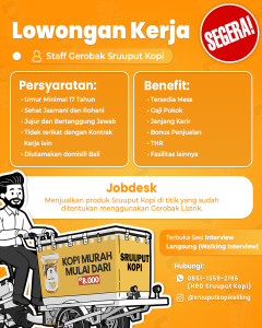 Lowongan Kerja Sebagai Staff Gerobak untuk Sruuput Kopi Penempatan di Bali